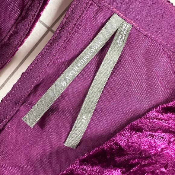 Anthropologie Top Womens Large Petite Purple Plum Velvet Cutout V Neck Bohemian - Picture 5 of 10